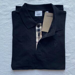 BURBERRY MEN'S BLACK COTTON POLO SHIRT SMALL
